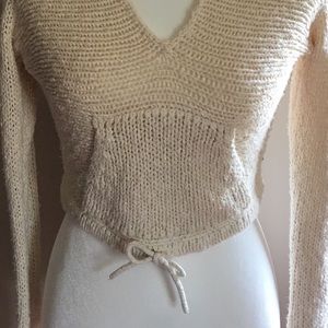 Old Navy knit hooded cream midriff sweater